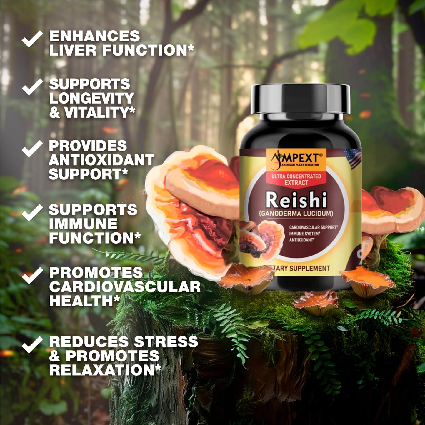 AMPEXT Reishi Mushroom Extract Capsule 90 Count