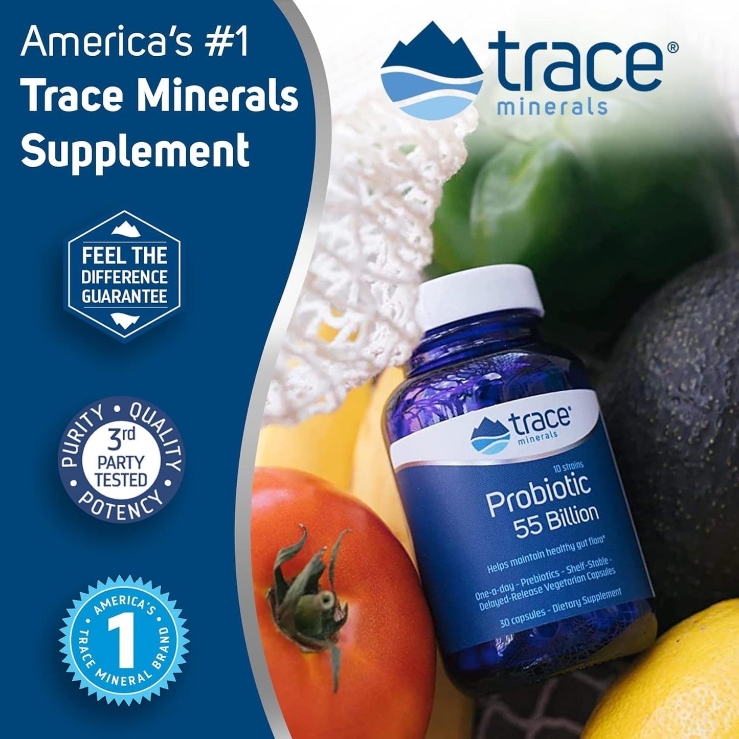 Trace Minerals Probiotic 55 Billion High-Potency Probiotic for Small & Large Intestine Support Capsules, 30 Count