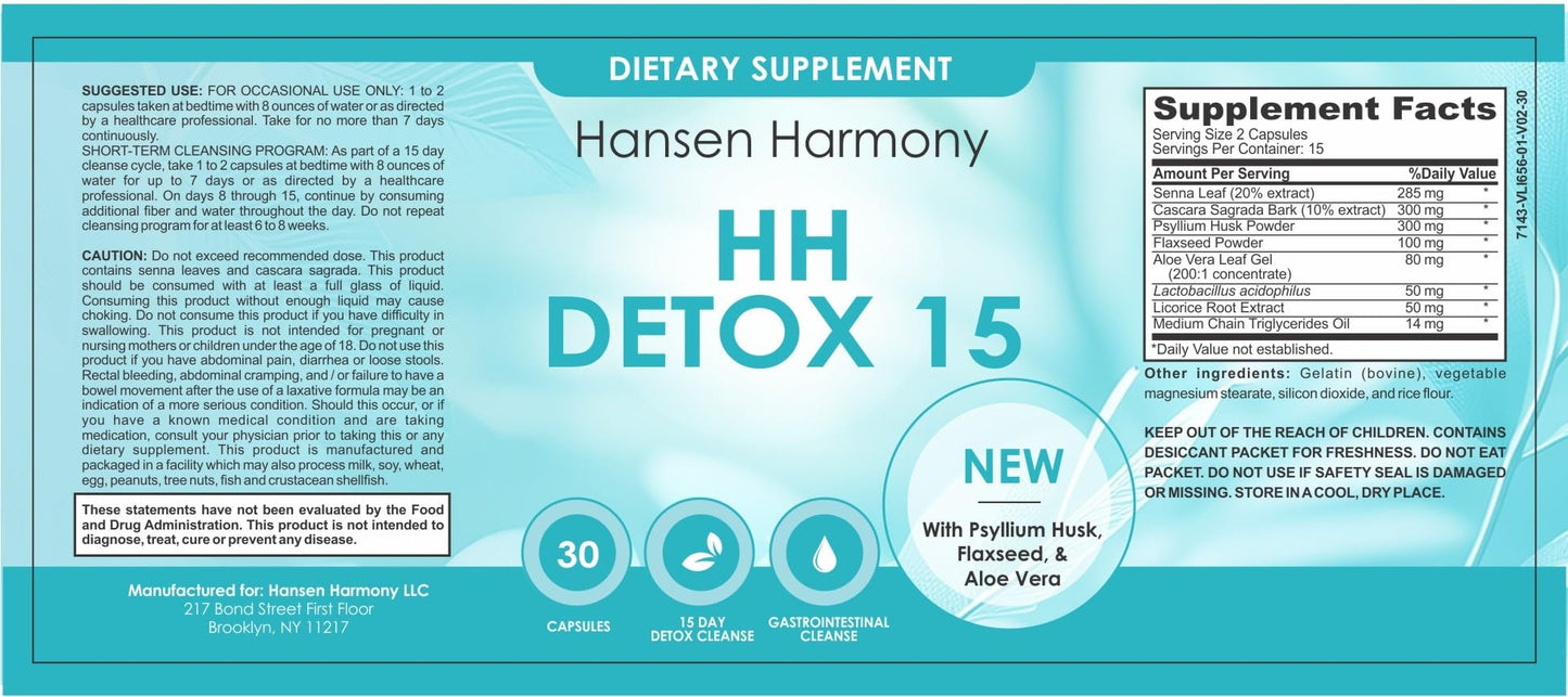 Hansen Harmony 15-Day Detox Cleanse - Digestive Support & Gut Health Capsule 1 Count