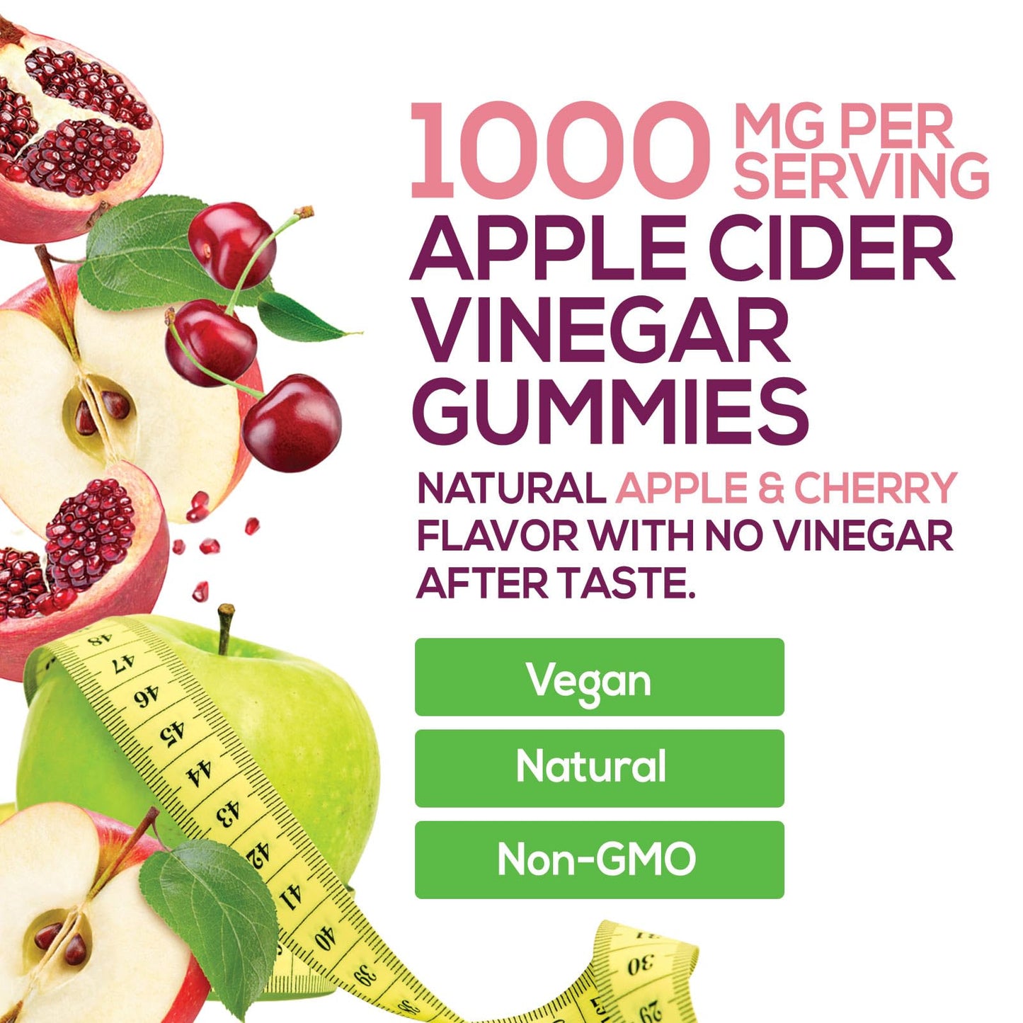 Nature's Nutrition Apple Cider Vinegar Gummies 1000mg Per Serving, 120 Gummies