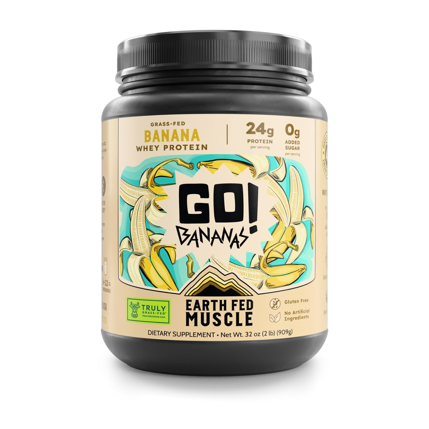 Earth Fed Muscle Go! Bananas Irish Grass-Fed Whey Protein Isolate Powder Banana Flavor, 32 Servings