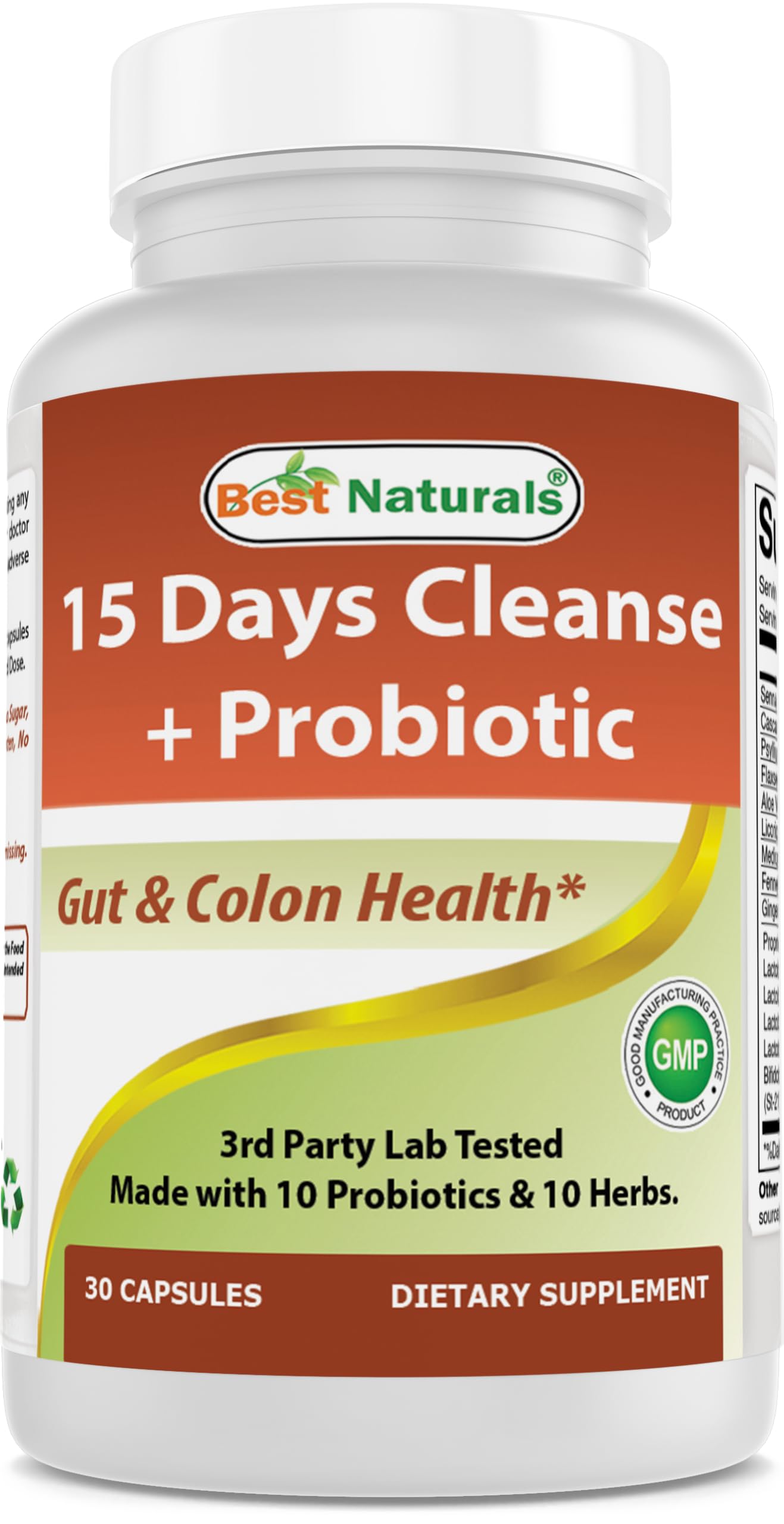 Best Naturals 15 Day Gut & Colon Cleanse + Probiotics for Women & Men with Senna, Cascara Sagrada & Psyllium Husk Capsules 30