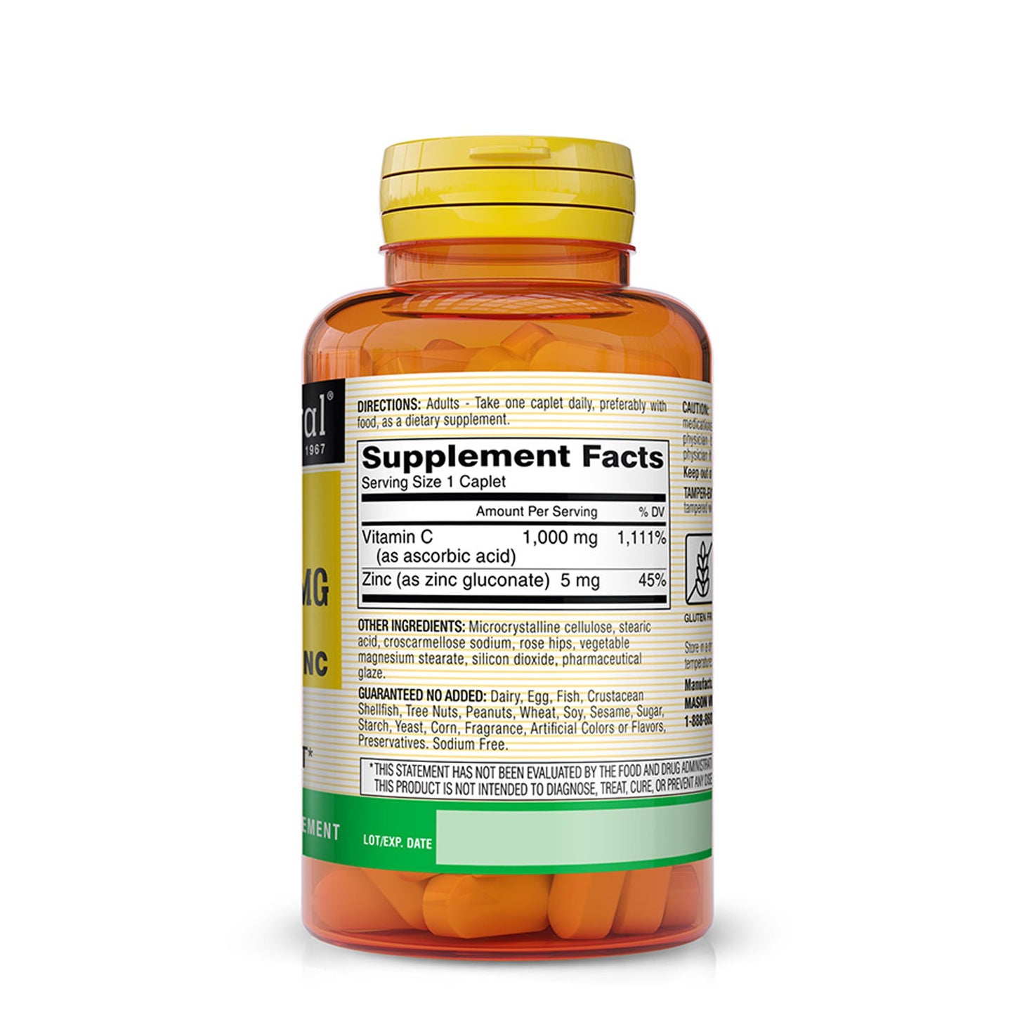 Mason Natural Vitamin C 1000 mg with Rose Hips and Zinc Caplets, 100 Caplets