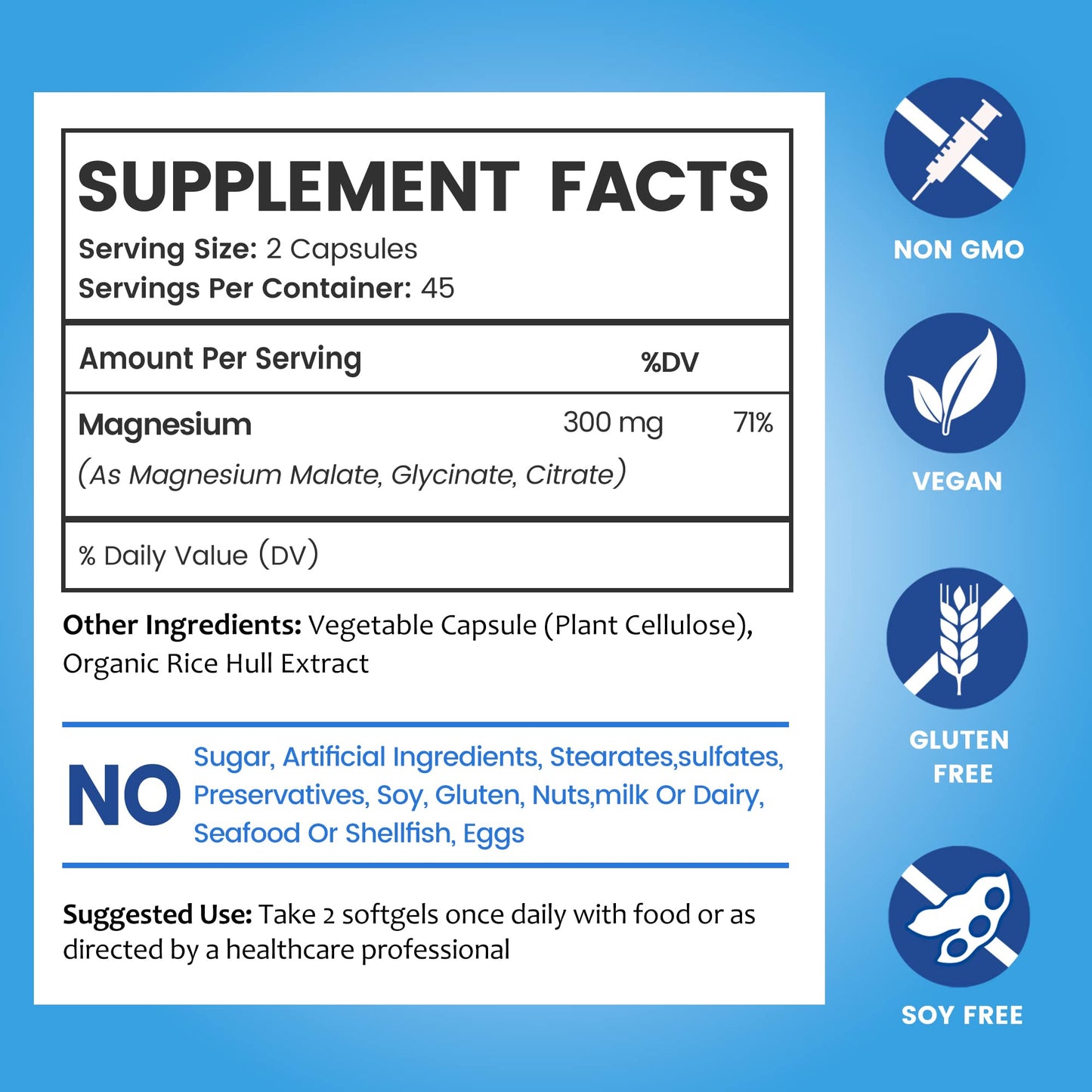 BioEmblem High Absorption Triple Magnesium Complex 300mg Magnesium Glycinate for Nerves, Malate for Energy, Magnesium Supplement to Support Muscle Health, Vegan, Non-GMO, 180 Capsules