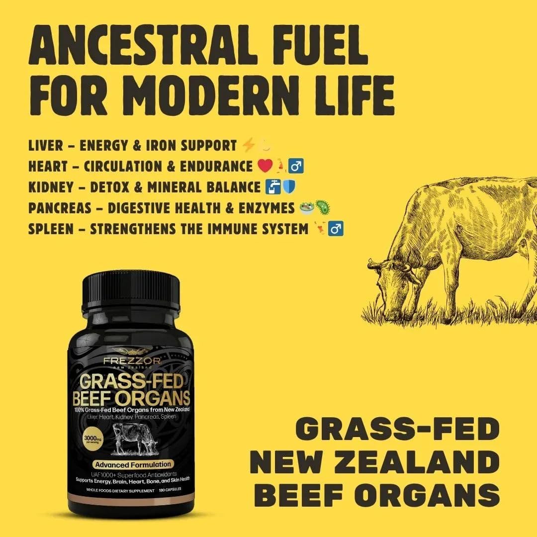 FREZZOR New Zealand 100% Live-Grass-Fed Beef Organs Complex 180 Capsules