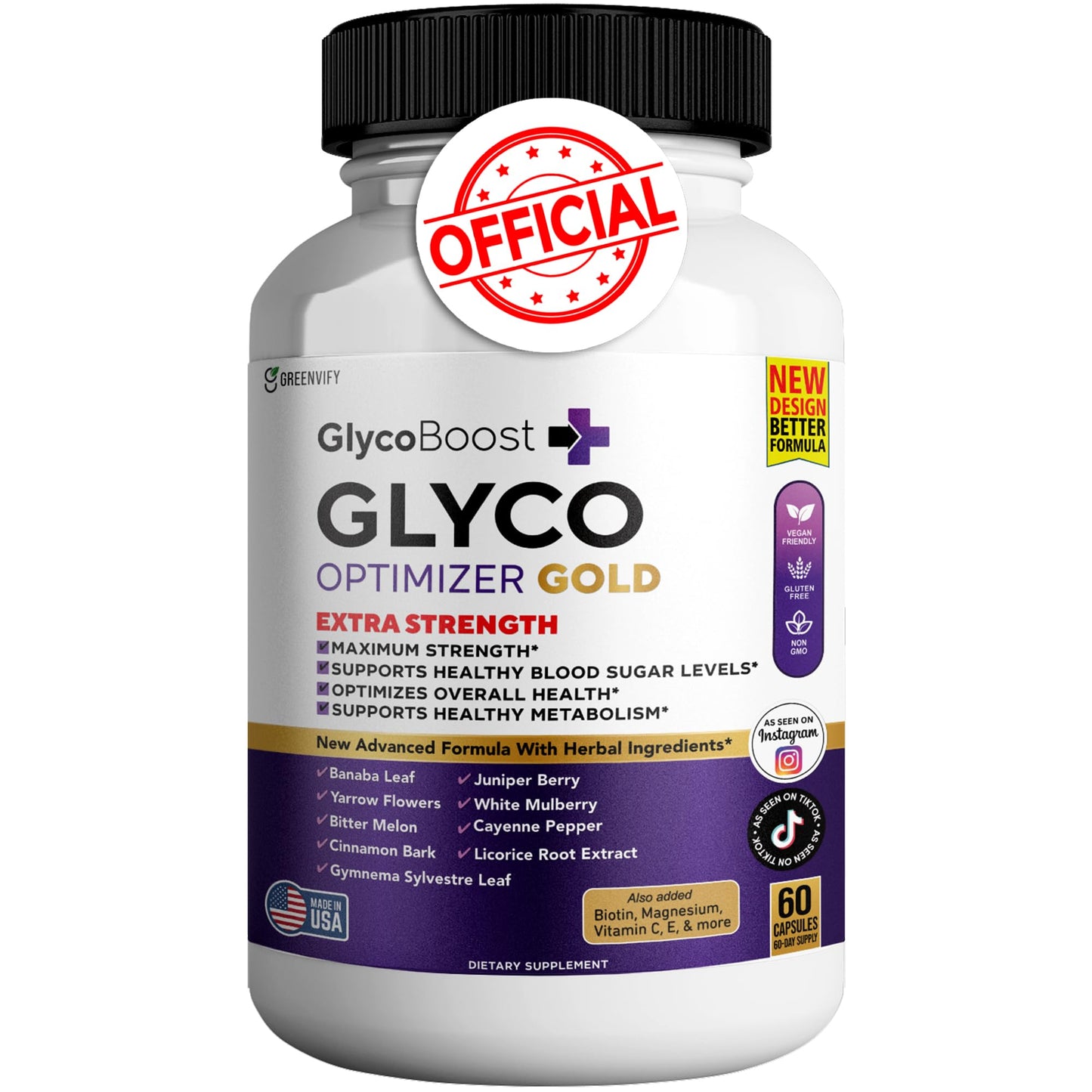 GREENVIFY Glycoboost Glyco Optimizer Gold All Natural Formula to Maintain Healthy Levels, Maximum Strength Daily Formula Blood Reviews, 60 Capsules