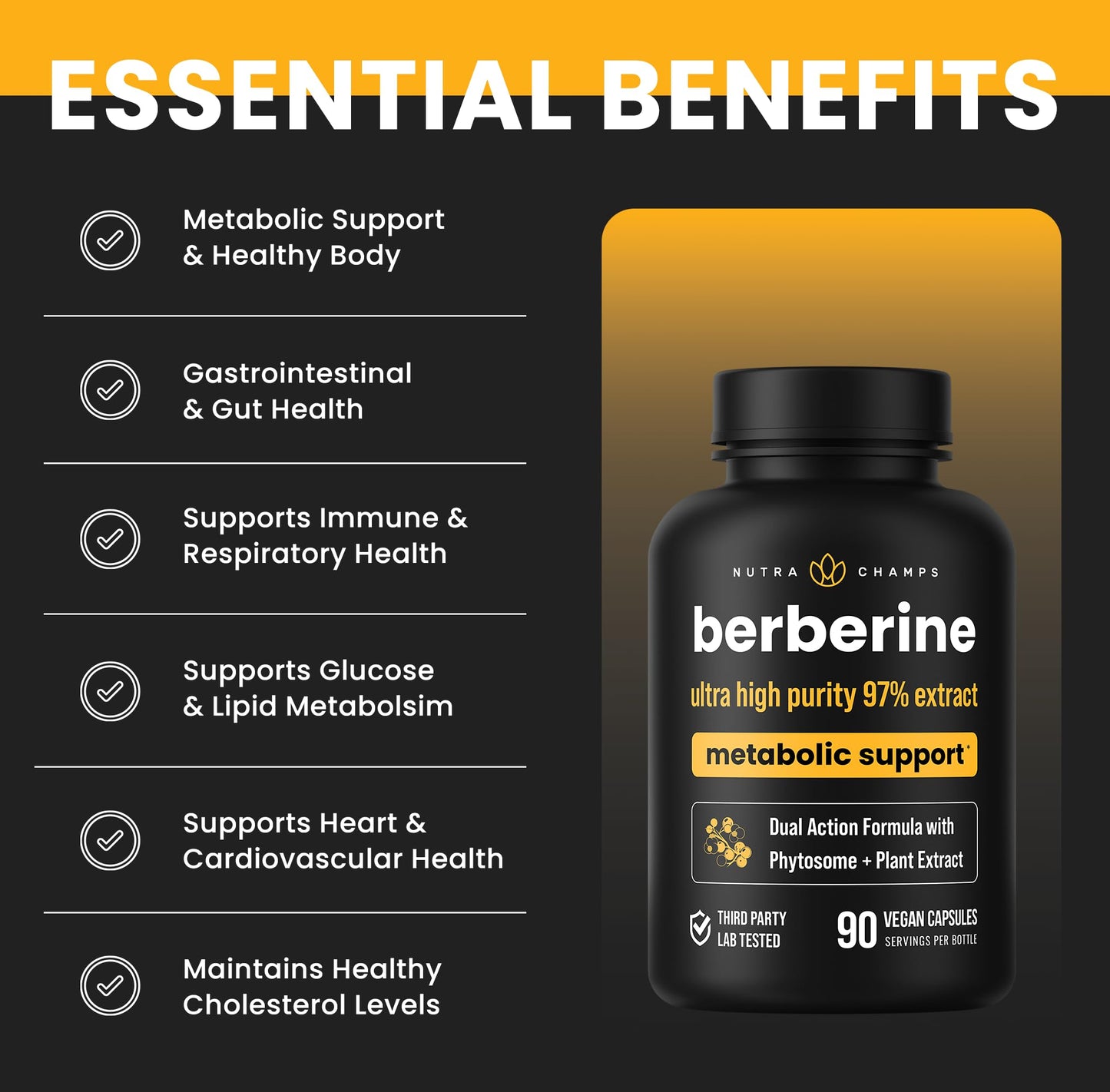 NutraChamps Berberine Supplement Capsules 90 Count