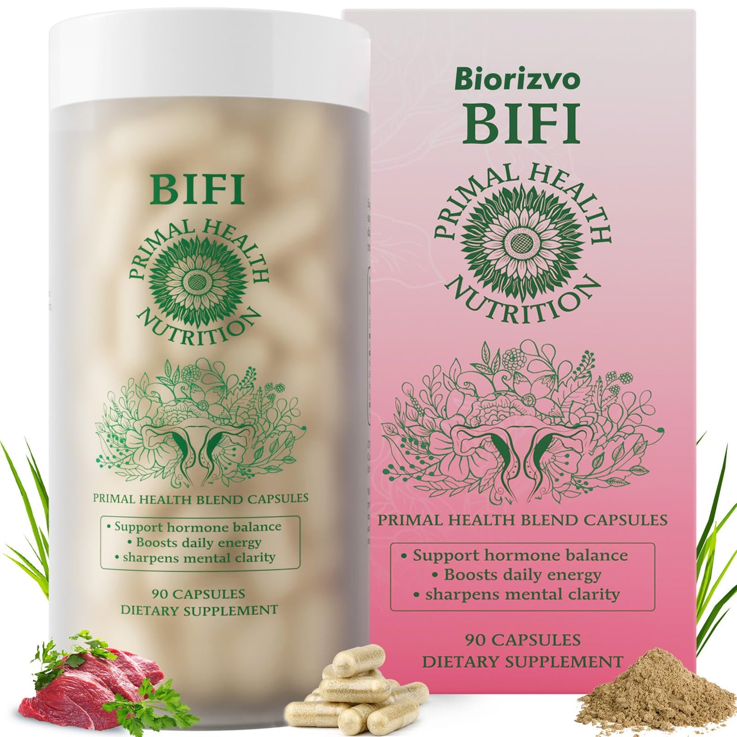 Biorizvo Beef Organ Supplement for Women – Primal Health Blend Capsules, 90 Capsules