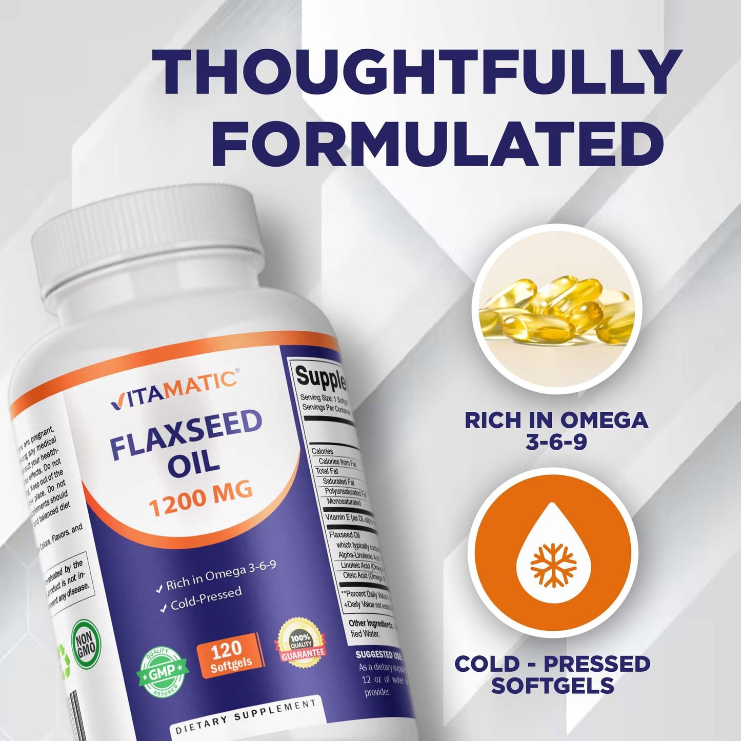 Vitamatic Flaxseed Oil 1200 mg, Omega 3-6-9 Softgels, 240 Softgels