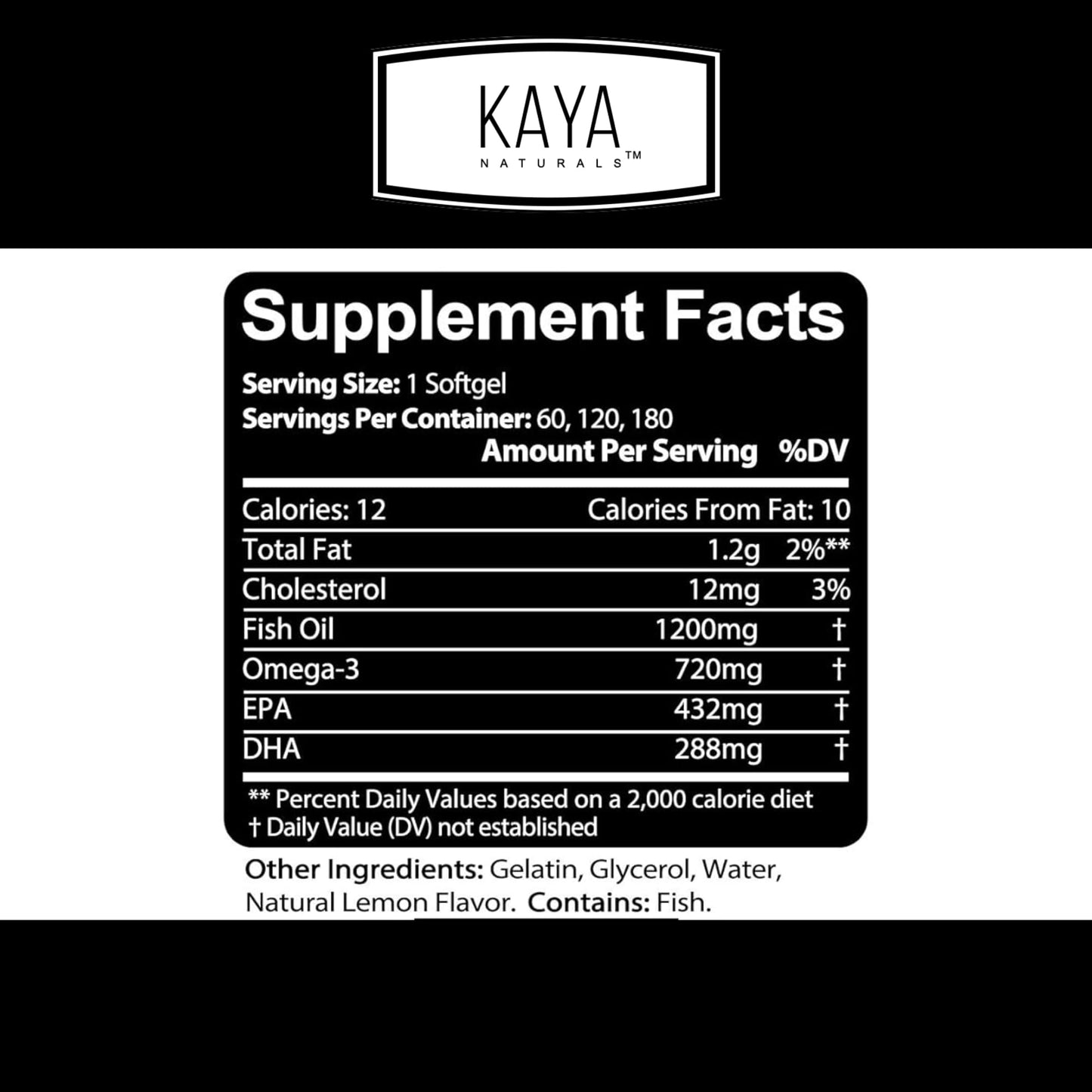 Kaya Naturals Omega 3 Supplement Softgels 60 Count