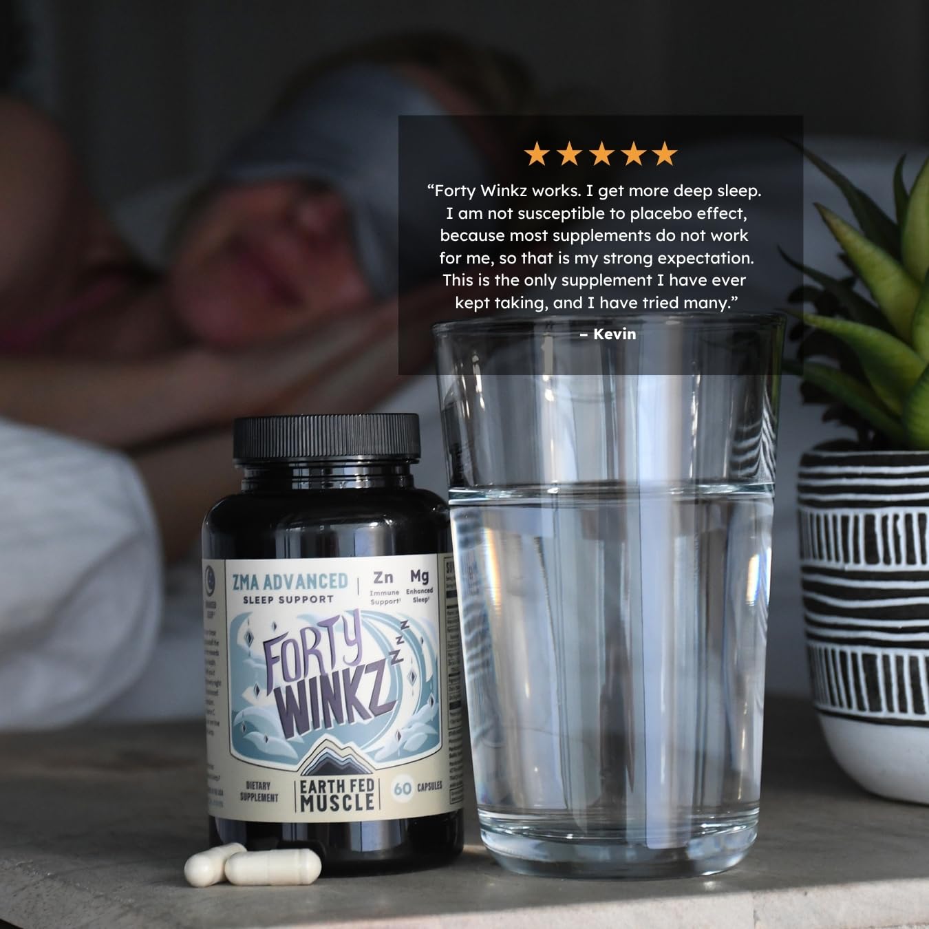 Earth Fed Muscle Forty Winkz ZMA Sleep Support for Men and Women, 60 Capsules