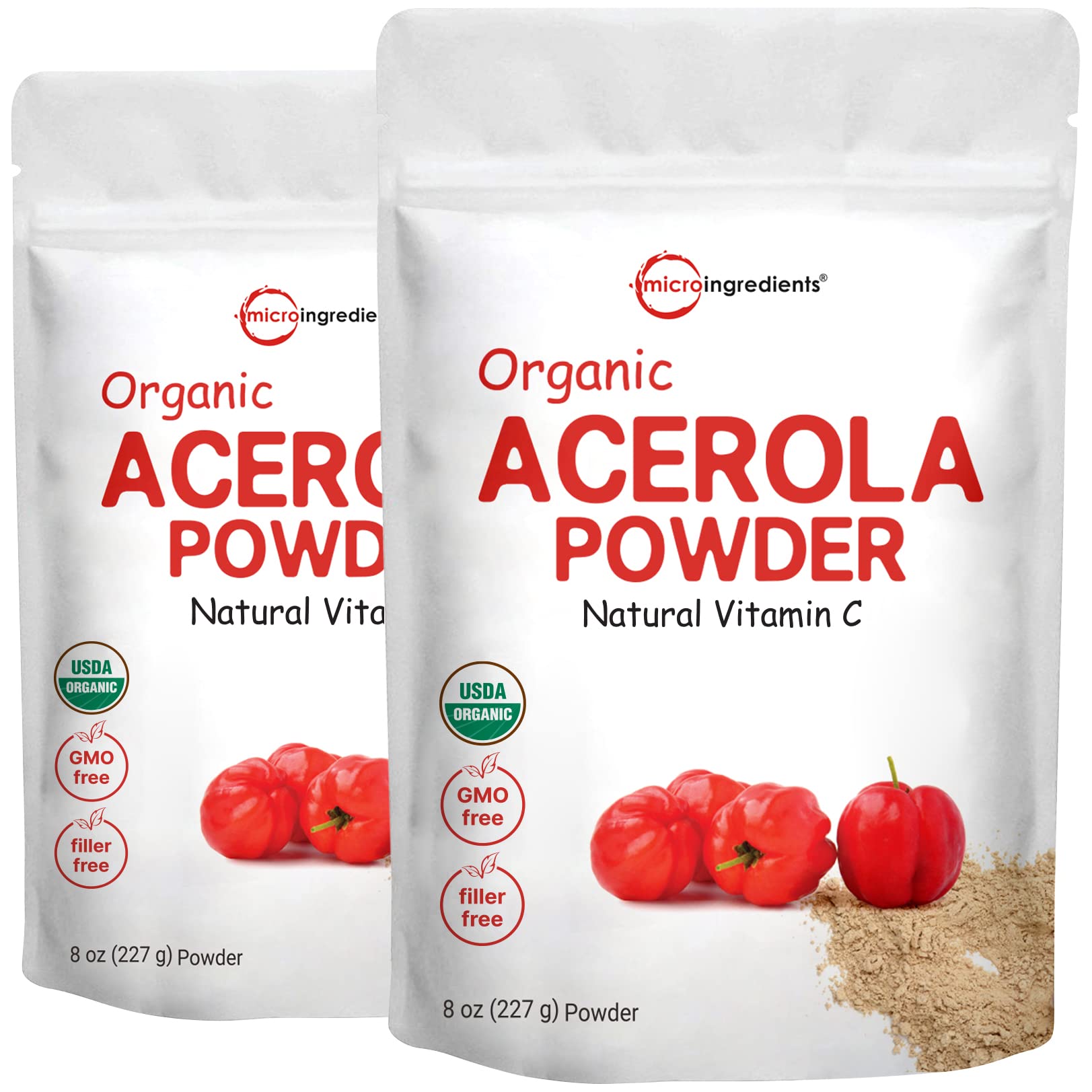 Micro Ingredients Organic Acerola Cherry Powder Vitamin C, 2 Pack, 8 oz