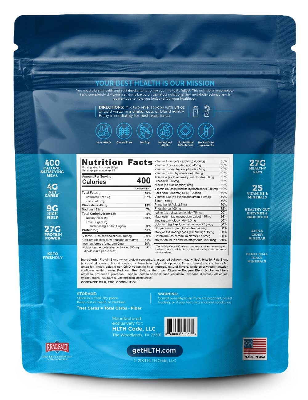 HLTH CODE Complete Meal Replacement Shake Powder 42 Ounce