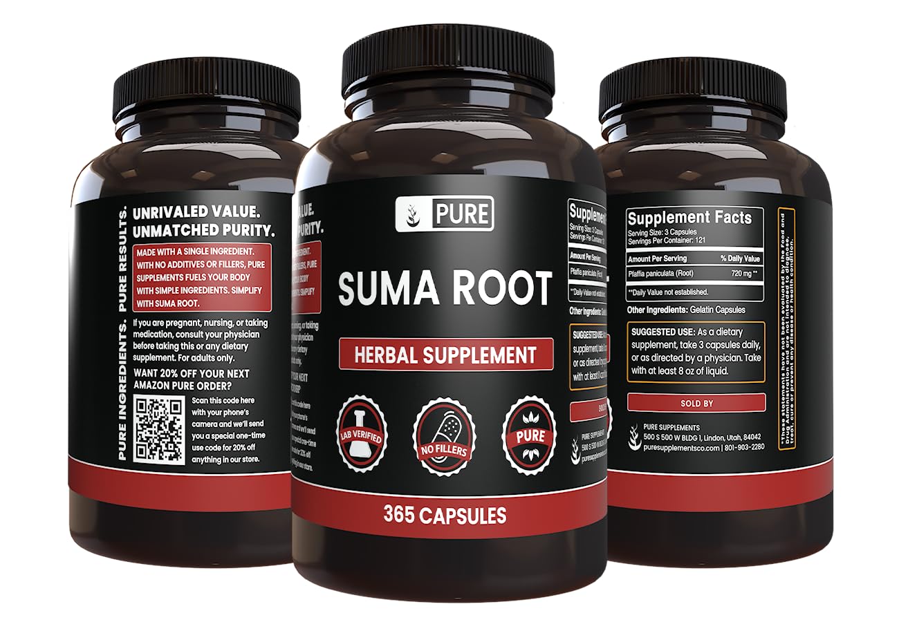 PURE ORIGINAL INGREDIENTS Suma Root Capsule, 365 Count