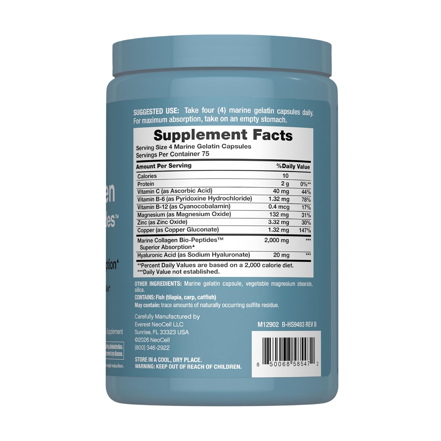 NeoCell Marine Collagen Peptides Capsules 300 Count