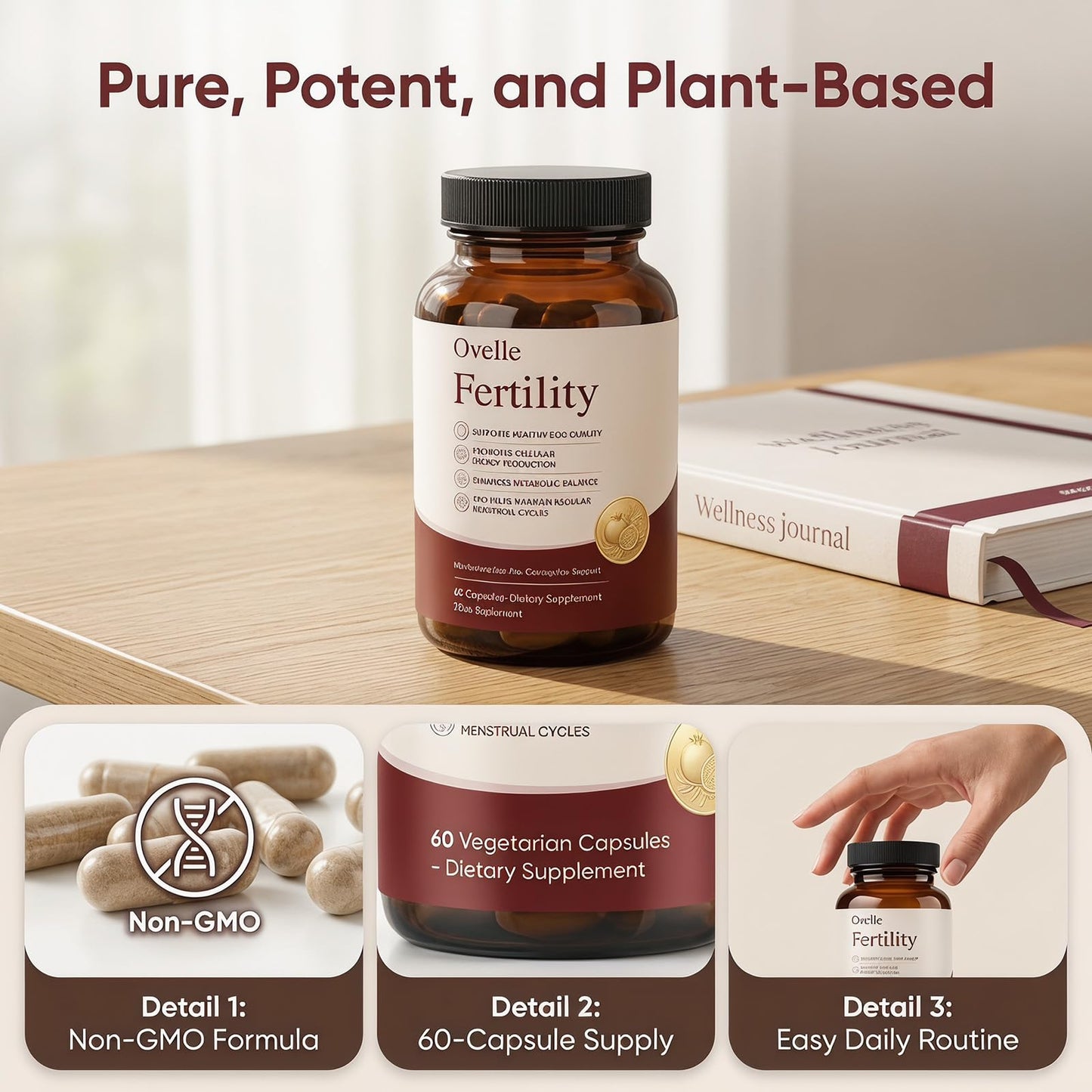 OVELLE FERTILITY Supplement for Women, Hormonal Balance & NAD+ Energy Support, 1 Capsule