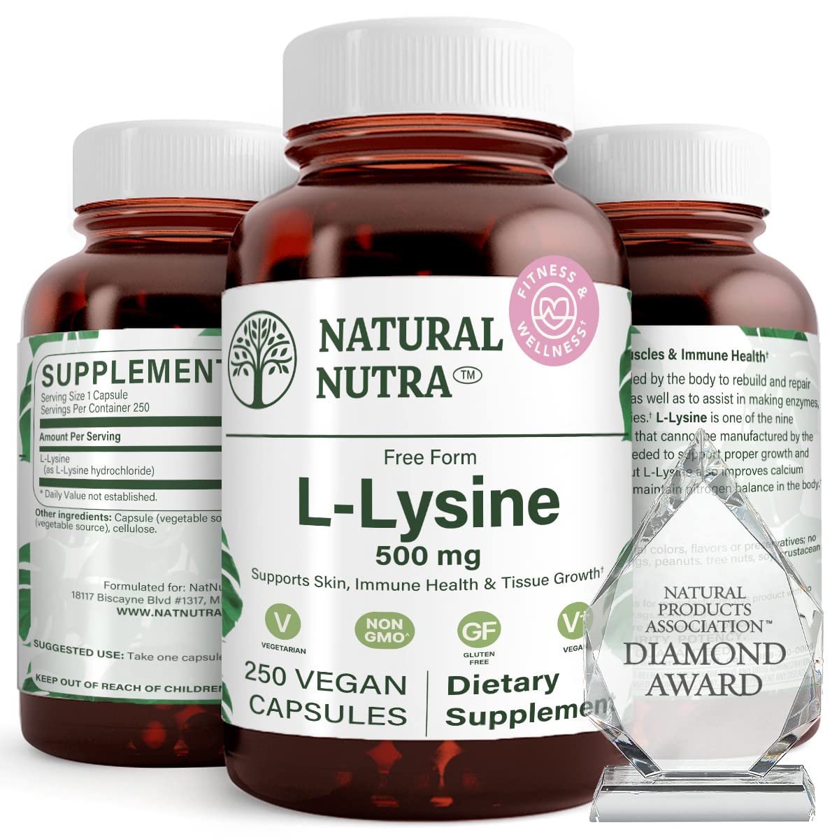 Natural Nutra L Lysine HCl Capsules, 250 Count
