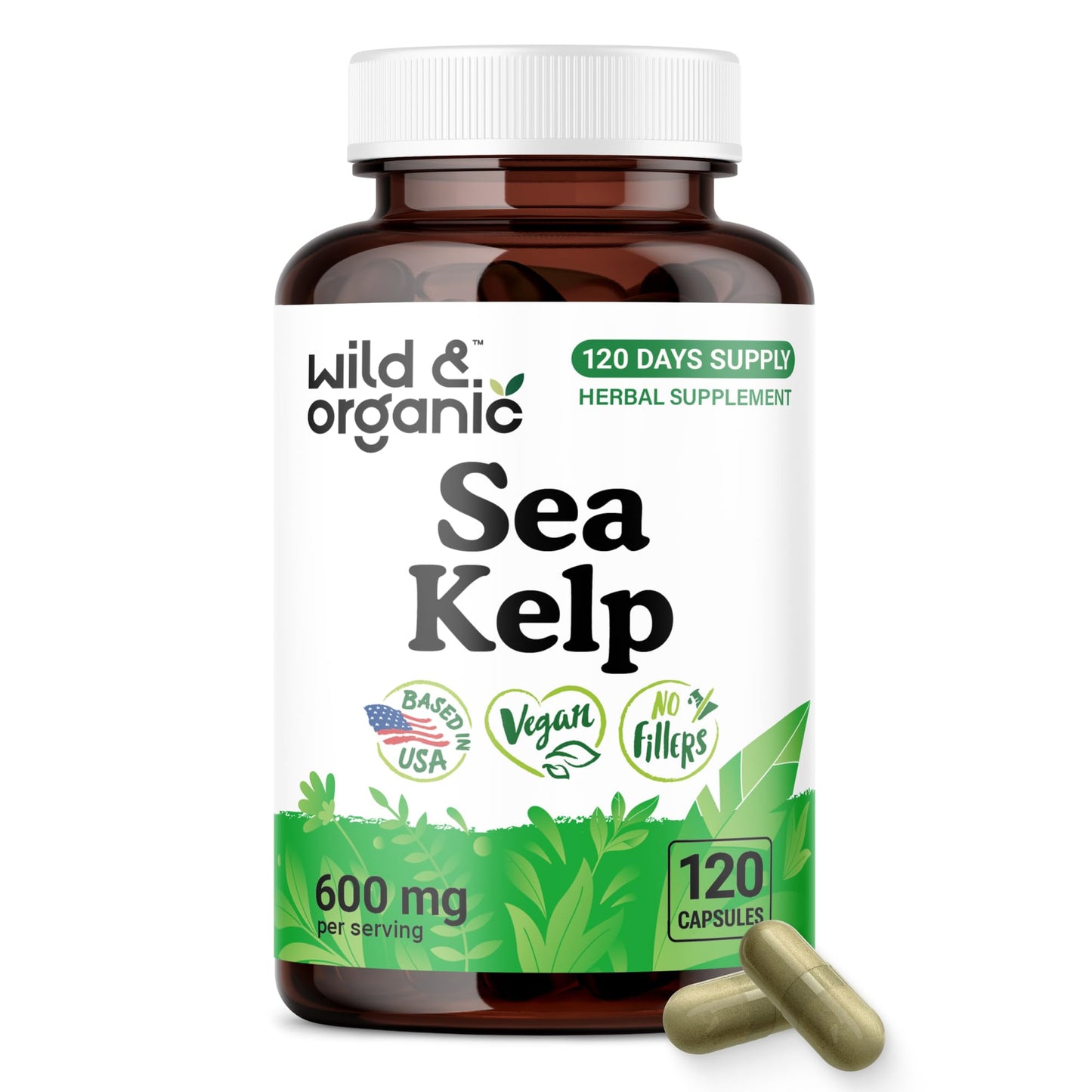 Wild & Organic Sea Kelp Capsules 600 mg, 120 Count