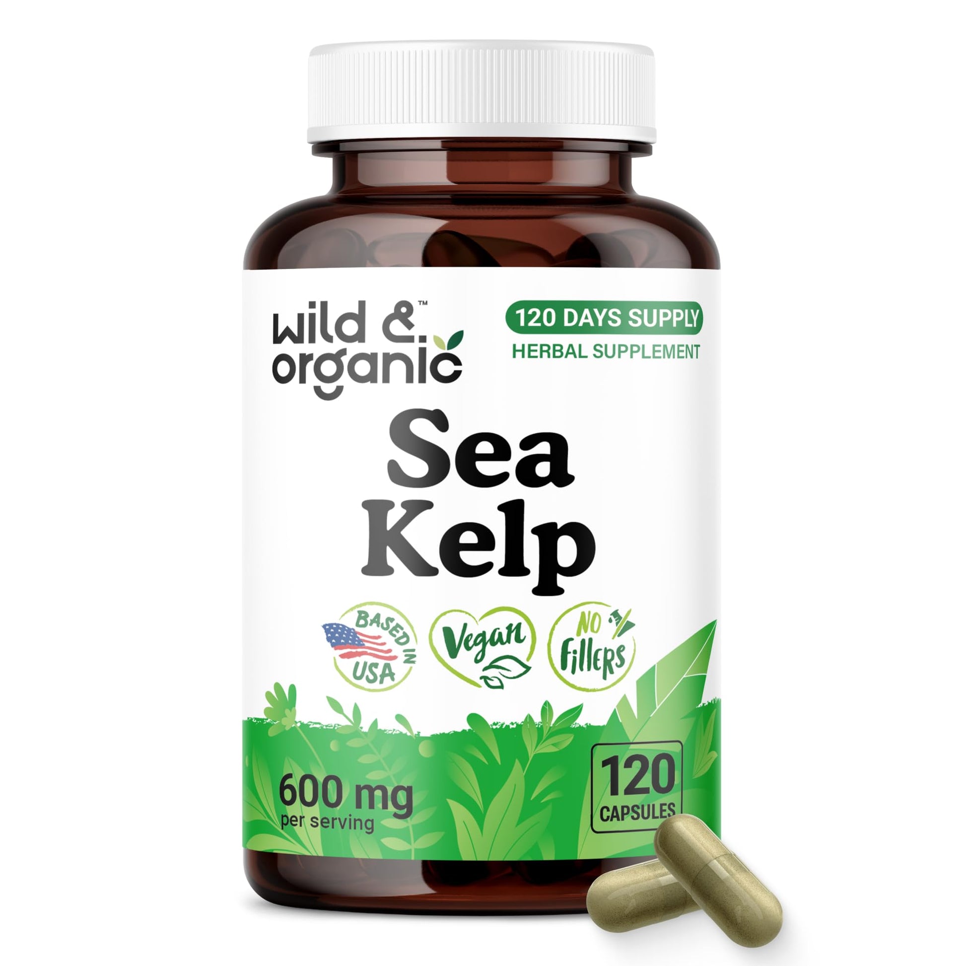 Wild & Organic Sea Kelp Capsules 600 mg, 120 Count