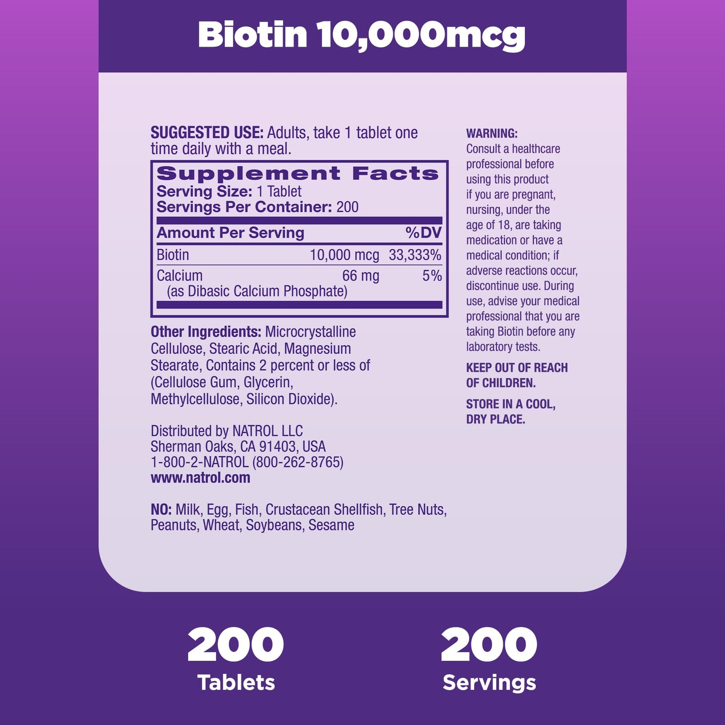 Natrol Biotin 10000mcg Tablets, 200 Count