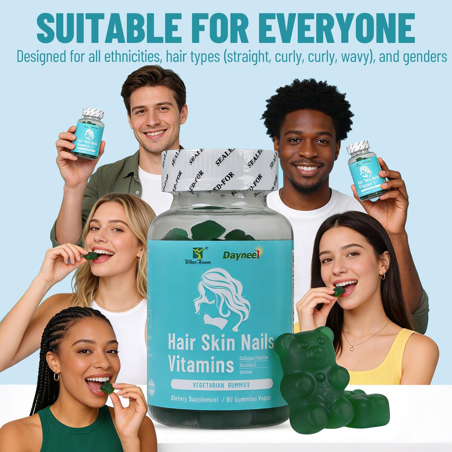 Wins Town Hair Skin Nails Vitamins Gummies with Collagen, Vitamin C, Sodium, 60 Gummies