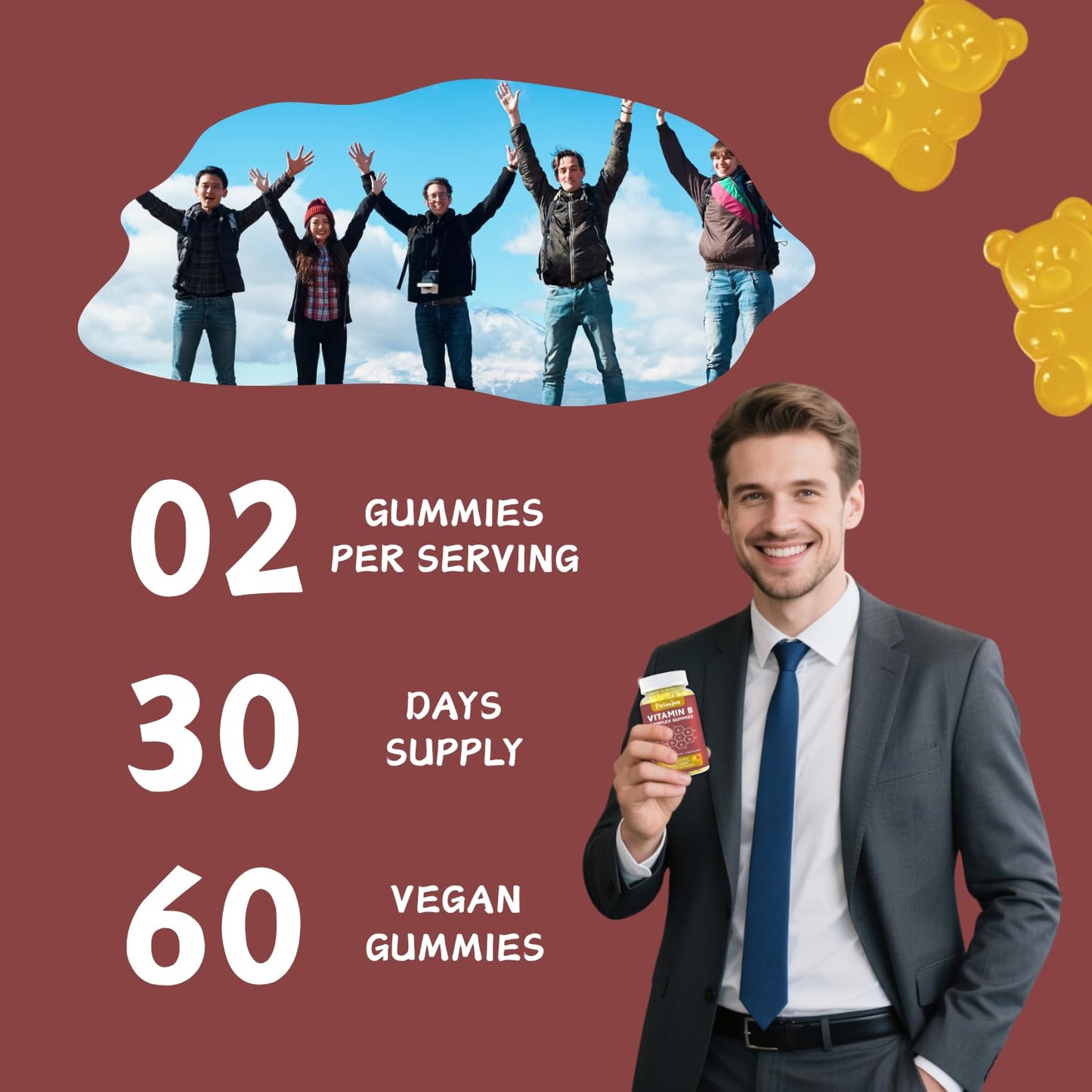 Putaojun Vitamin B Complex Gummies with Vitamin C, Choline & Zinc, 60 Count