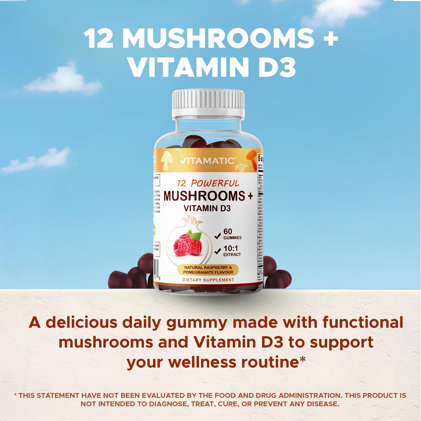 Vitamatic Mushroom Complex with D3 Gummy, 60 Count