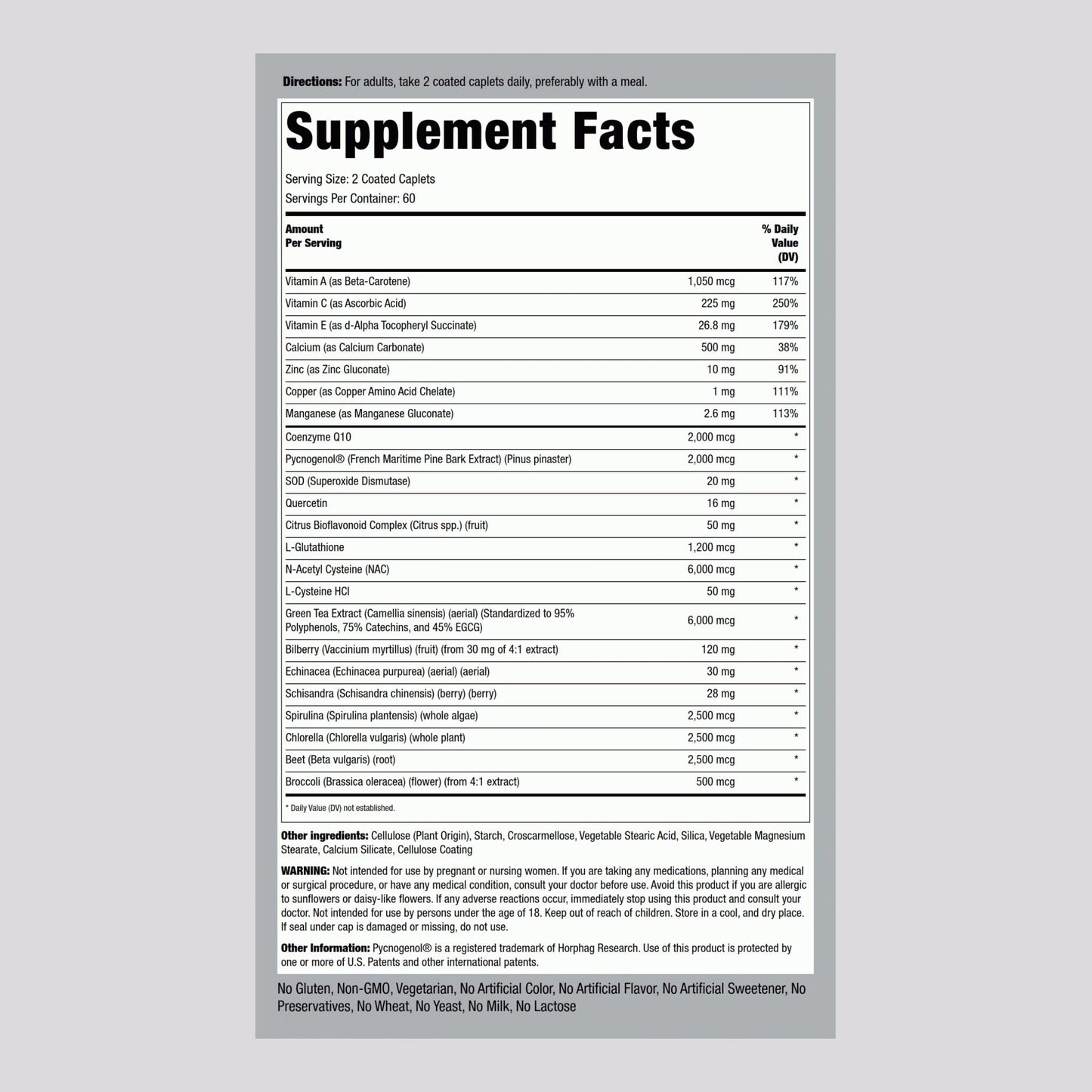 Piping Rock Antioxidant Supplements Caplets 120 Count