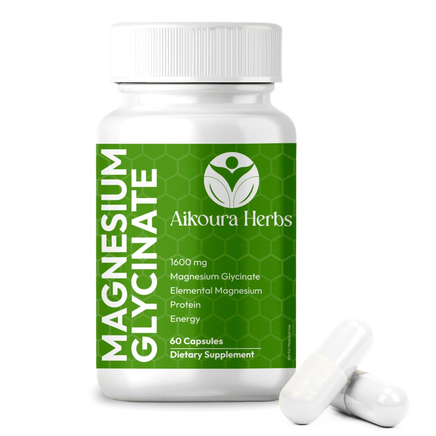 AIKOURA HERBS Magnesium Glycinate 1600mg High Absorption, 60 Capsules
