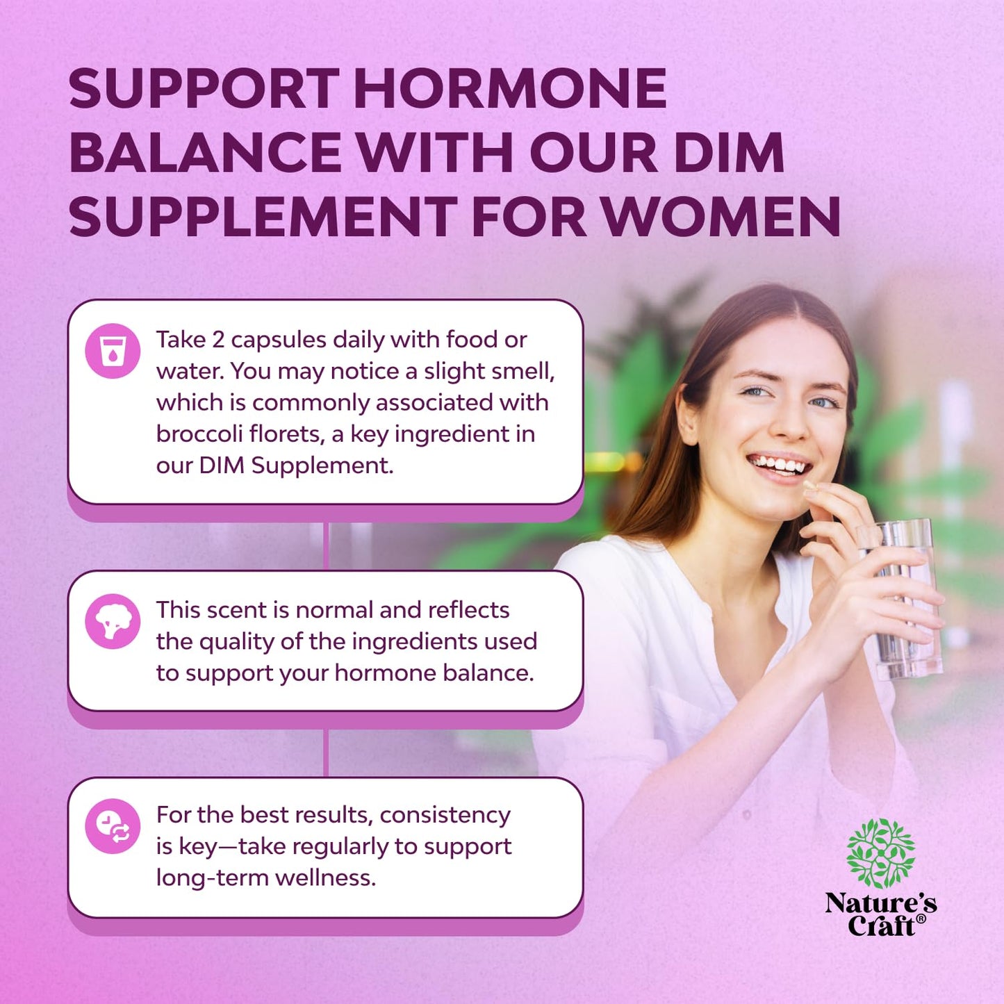Natures Craft Potent DIM Supplement for Women - Hormone Balance with DIM and Black Pepper, Menopause Support and PMS Relief, Extra Strength 300mg per Serving 120 Capsules