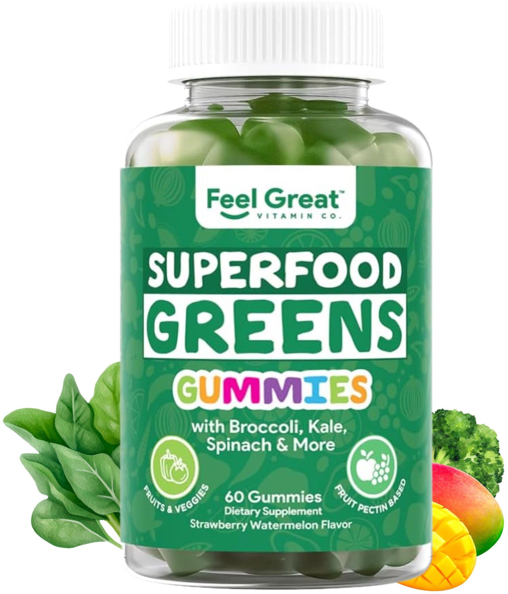 The Feel Great Vitamin Company Super Greens Gummies Watermelon Flavor, 60 Gummies