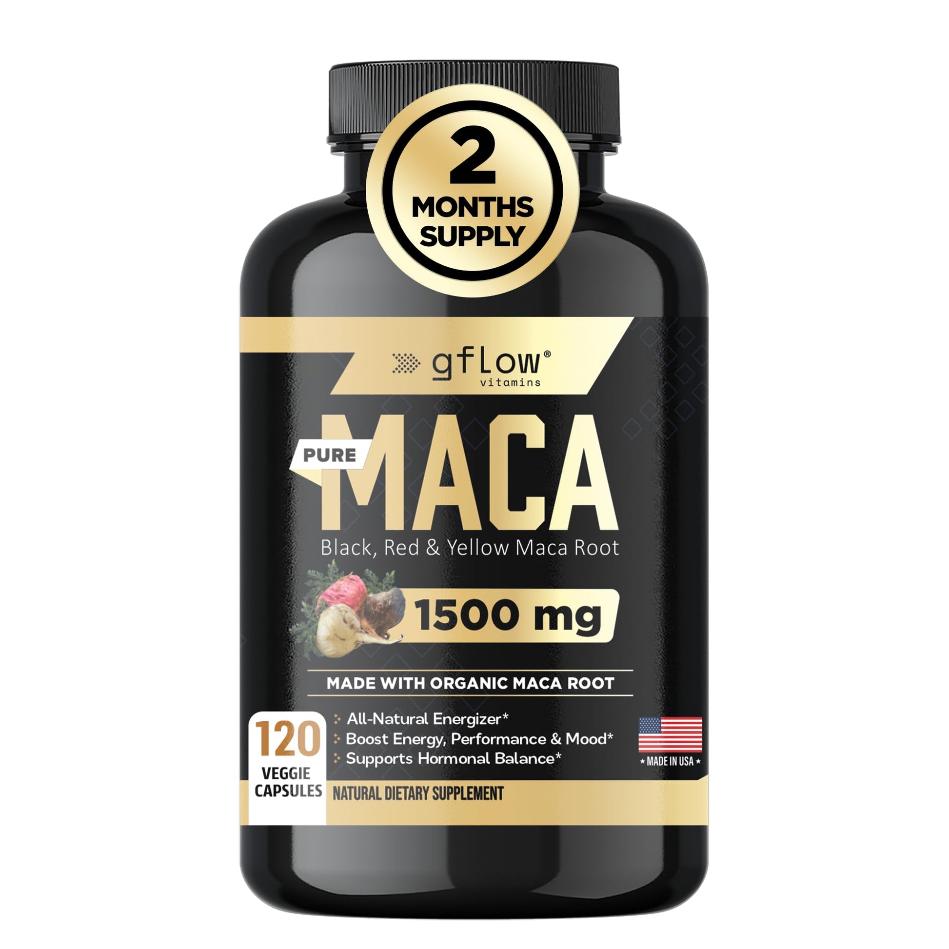 Gflow Vitamins Organic Maca Root Capsules, 120 Capsules