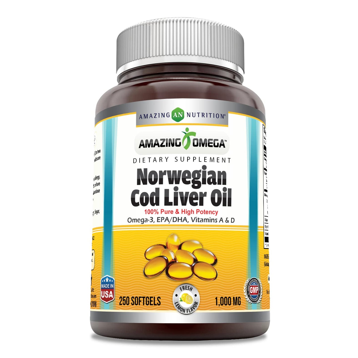 Amazing Nutrition Amazing Omega Norwegian Cod Liver Oil 1000 Mg Softgel, 250 Count