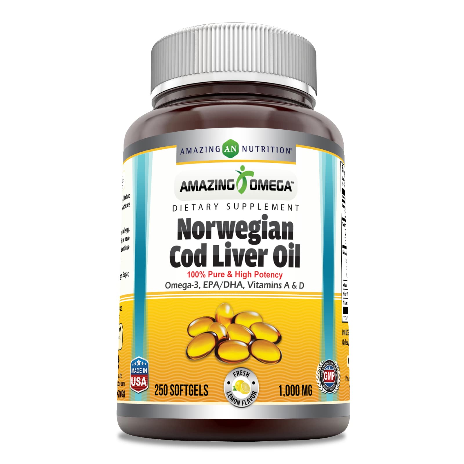 Amazing Nutrition Amazing Omega Norwegian Cod Liver Oil 1000 Mg Softgel, 250 Count