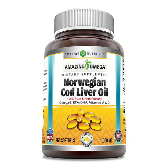 Amazing Nutrition Amazing Omega Norwegian Cod Liver Oil 1000 Mg Softgel, 250 Count