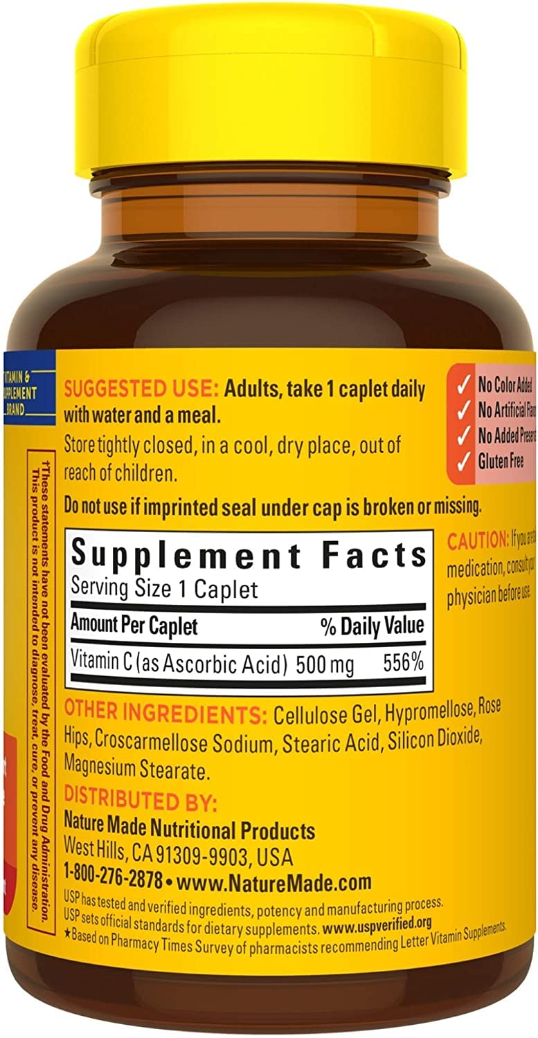 Nature Made Vitamin C 500 mg Caplets with Rose Hips, 390 Caplets