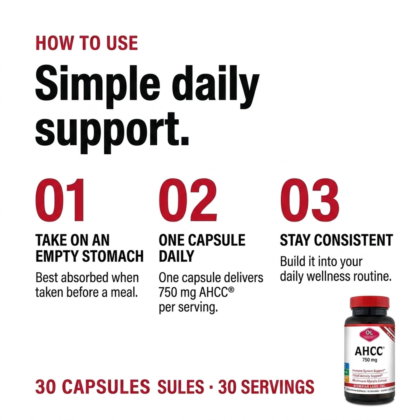 Olympian Labs Premium AHCC Supplement 750mg Capsule, 30 Count