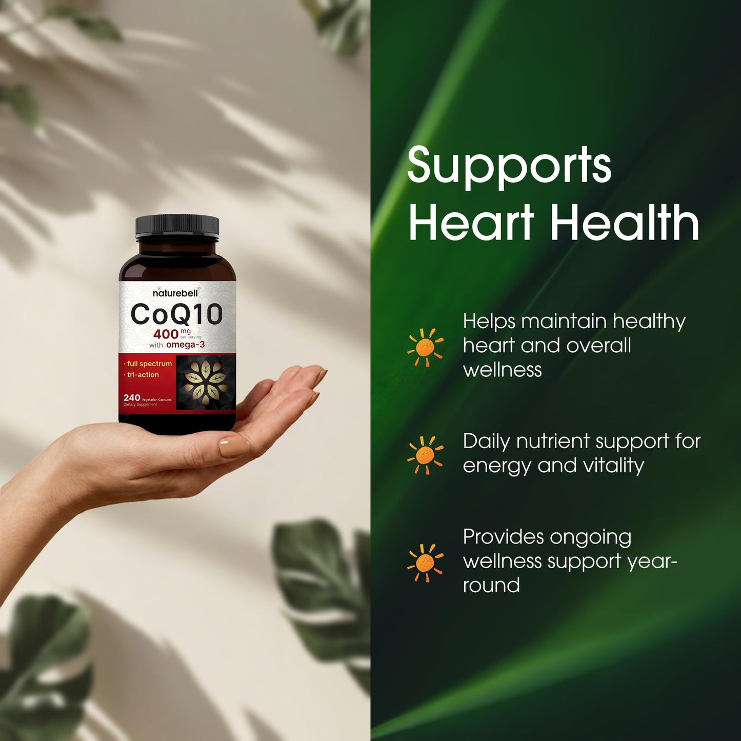NatureBell CoQ10 400mg with Omega-3 Capsules, 240 Count