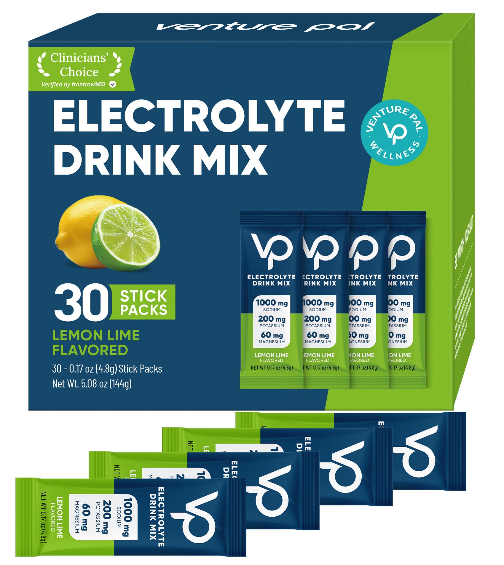 Venture Pal High Sodium Sugar-Free Electrolytes Powder, 180 Count
