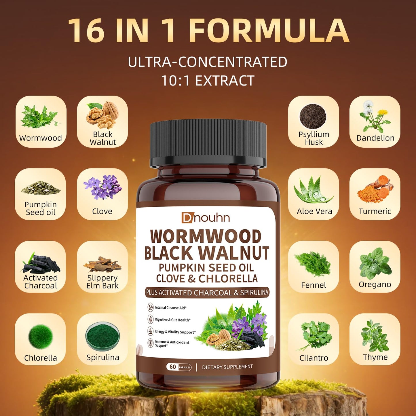 DNOUHN Wormwood Black Walnut Clove Parasite Cleanse for Humans Capsule 60 Count
