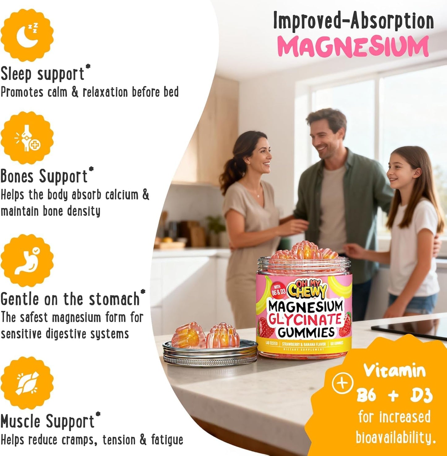 OH MY CHEWY Magnesium Glycinate Gummies 60 Count