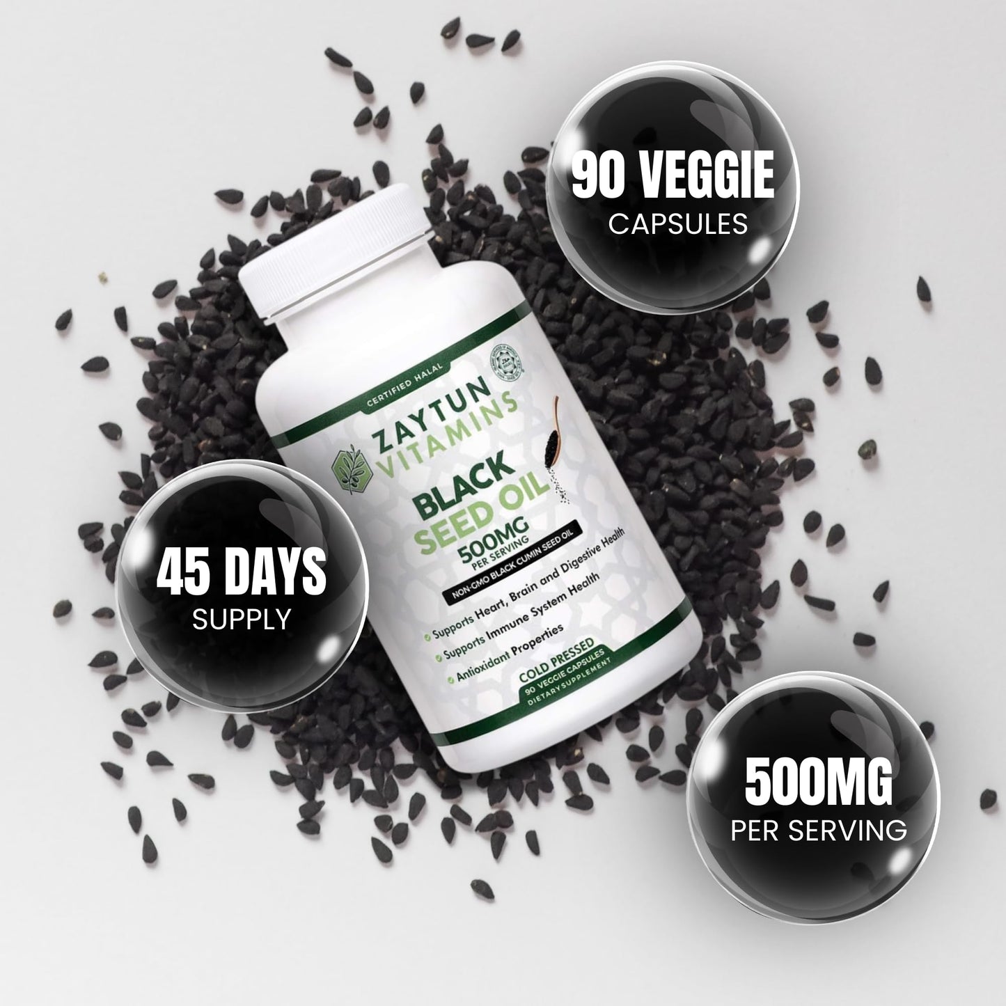 Zaytun Vitamins Halal Black Seed Oil Capsule, 90 Count