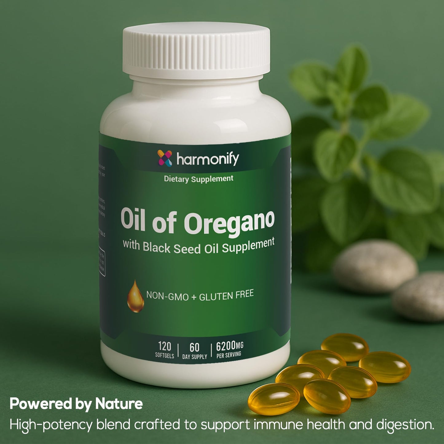 HARMONIFY Oil of Oregano with Black Seed Oil Supplement for Immune & Digestive Support Gummies 120 Count
