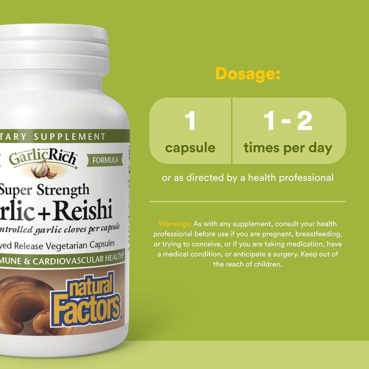 Natural Factors GarlicRich Super Strength Garlic + Reishi Delayed Release Vegetarian Capsules 120