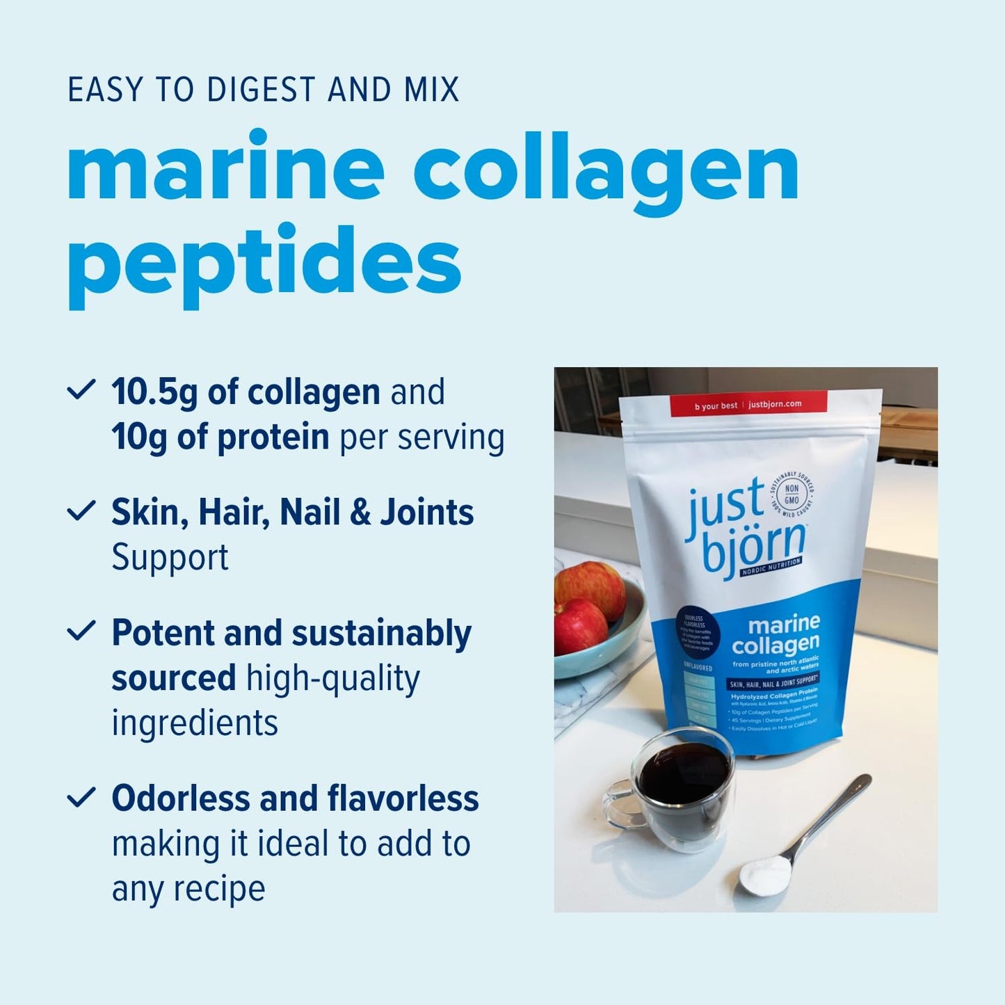 Just Björn Marine Collagen Peptides Powder, 30 Servings / 11.5 oz