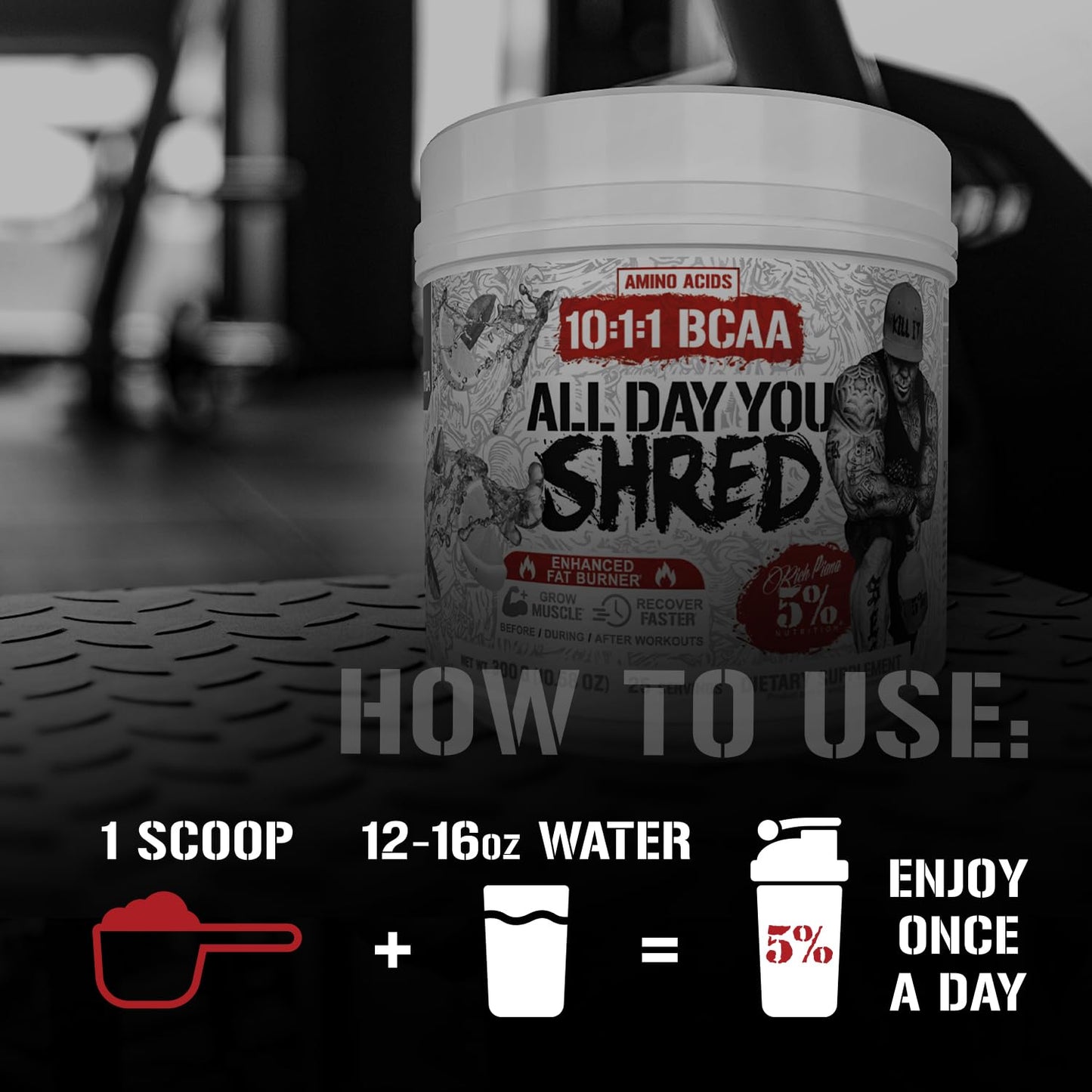 5% Nutrition Rich Piana AllDayYou Shred BCAA Powder 9.9 Ounce