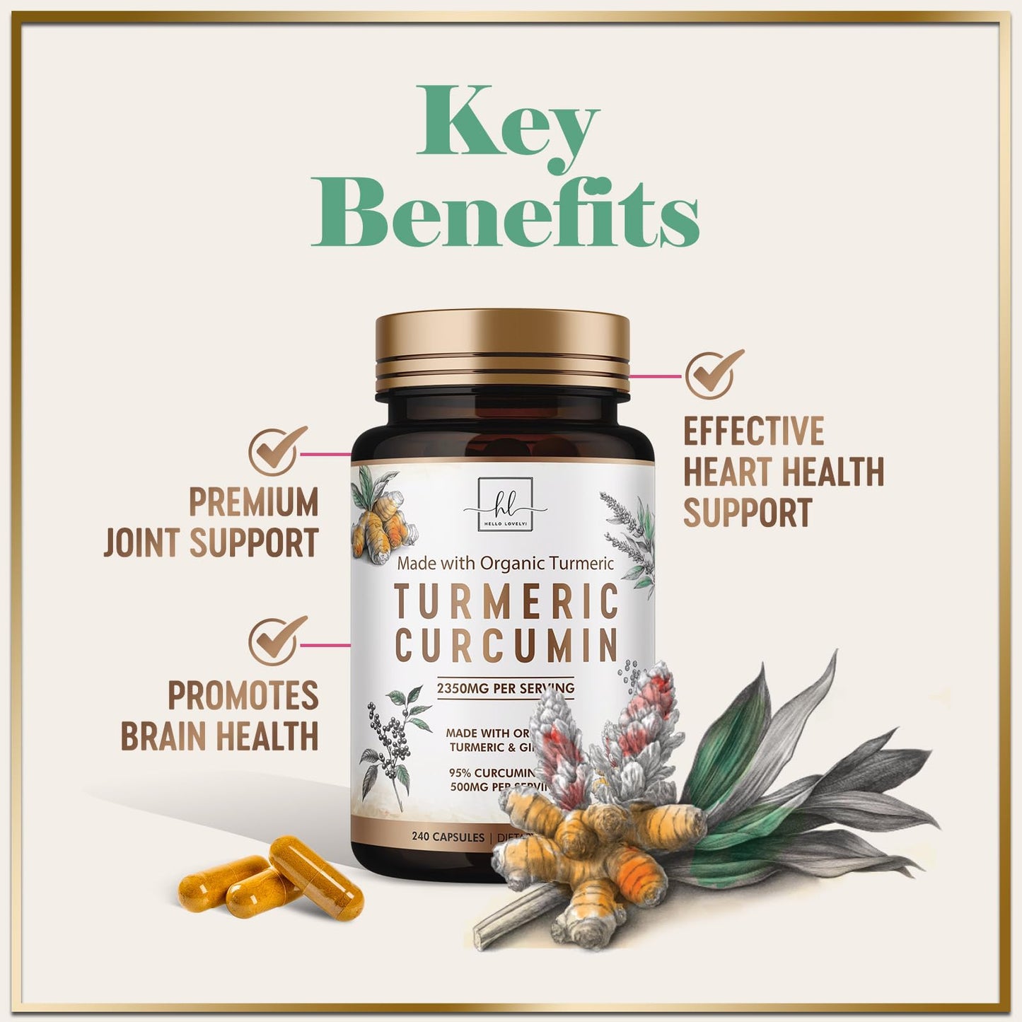 Hello Lovely! Turmeric Curcumin Supplement 1750mg Capsules 240