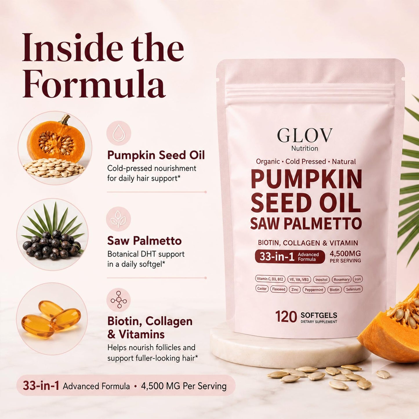 Glov Organic Pumpkin Seed Oil Capsules 60 Count