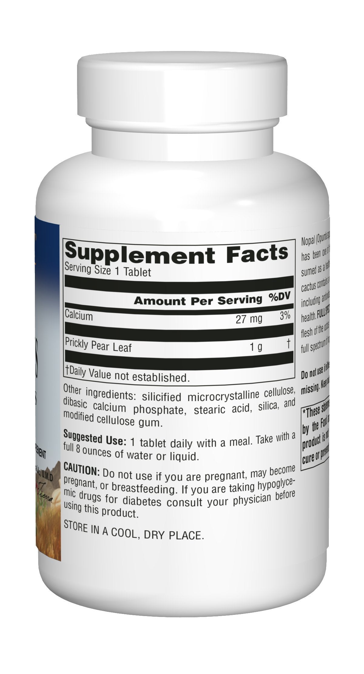 Planetary Herbals Full Spectrum Nopal Cactus, Prickly Pear Cactus, 1000 mg, with Prickley Pear Leaf, Tablets, 120 Count
