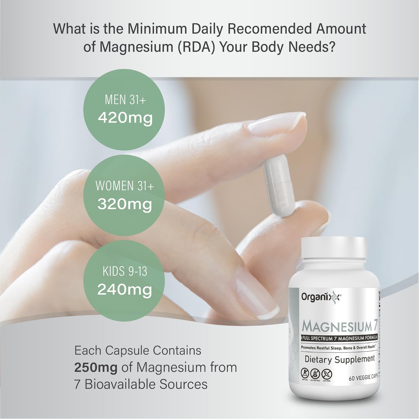 Organixx Magnesium 7 Supplement Capsules, 180 Count
